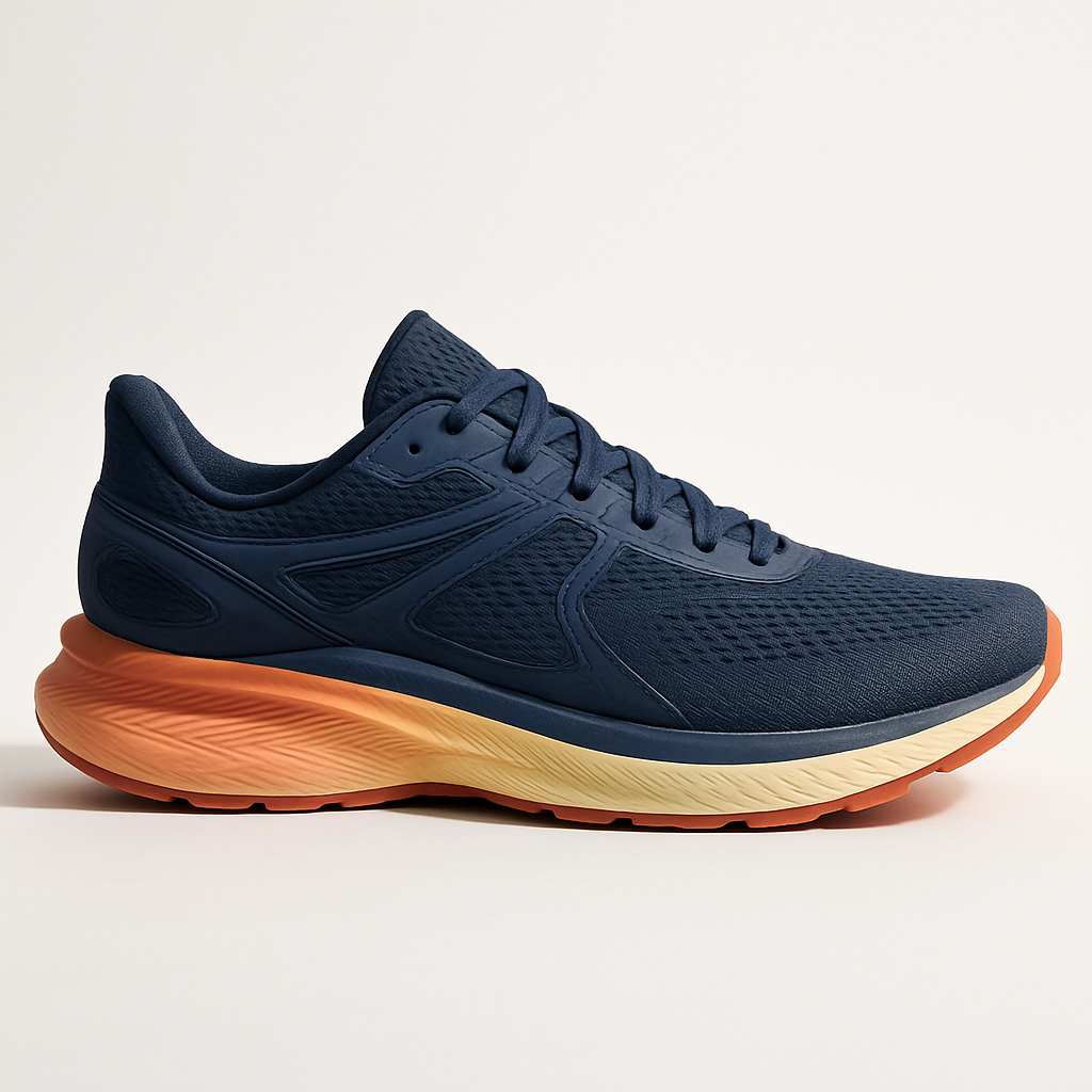 Men’s Navy Blue Running Shoes — Cushioned Ride with Contrast Orange Sole